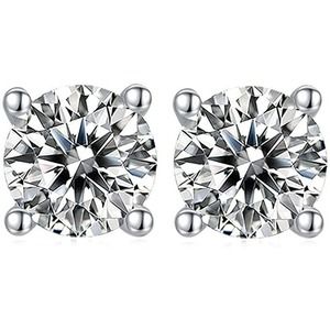 Sterling Silver 2 Carat Round Moissanite Stud Earrings (6.5 MM, Certified)